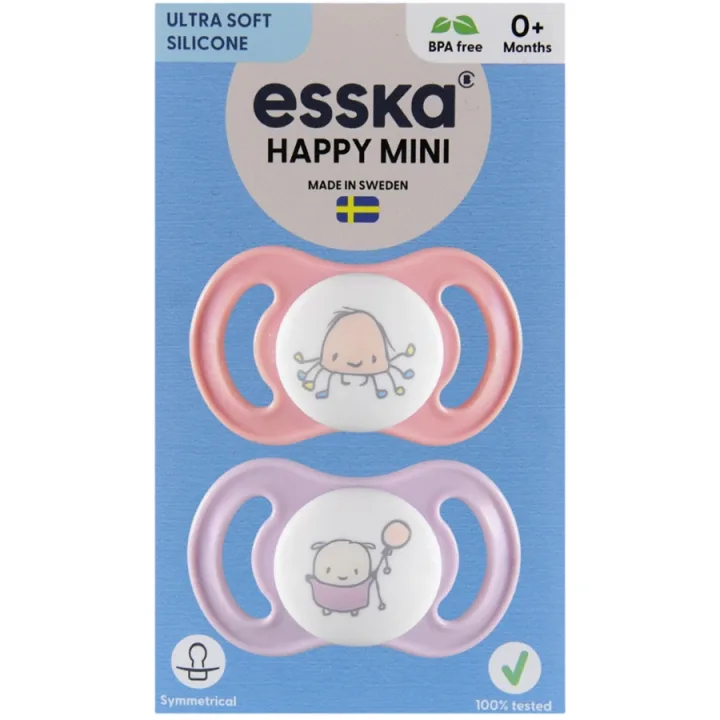 ESSKA Happy Mini 0+m Silikon Rosa 2-pack Esska