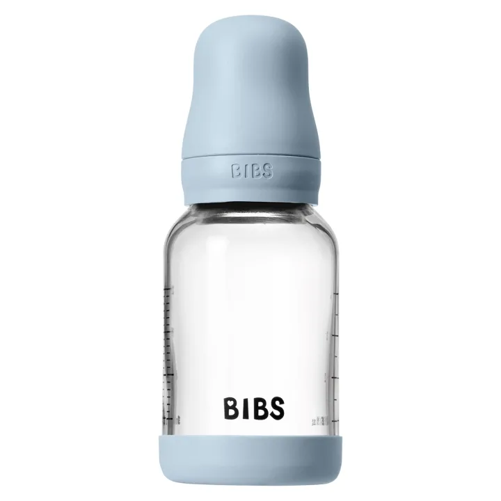 BIBS Glass Baby Bottle Round Latex Slow Flow 120 ml Baby Blue Bibs