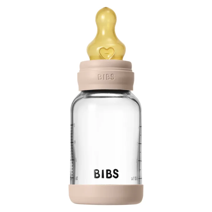 BIBS Glass Baby Bottle Round Latex Slow Flow 120 ml Blush Bibs