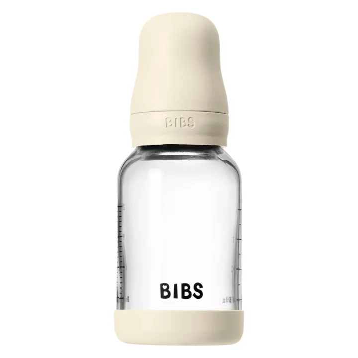 BIBS Glass Baby Bottle Round Latex Slow Flow 120 ml Ivory Bibs