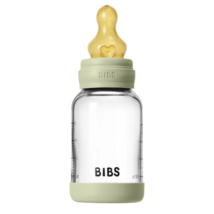 BIBS Glass Baby Bottle Round Latex Slow Flow 120 ml Sage Bibs