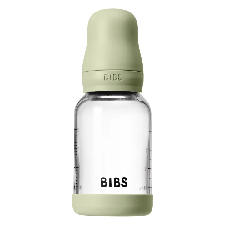 BIBS Glass Baby Bottle Round Latex Slow Flow 120 ml Sage Bibs