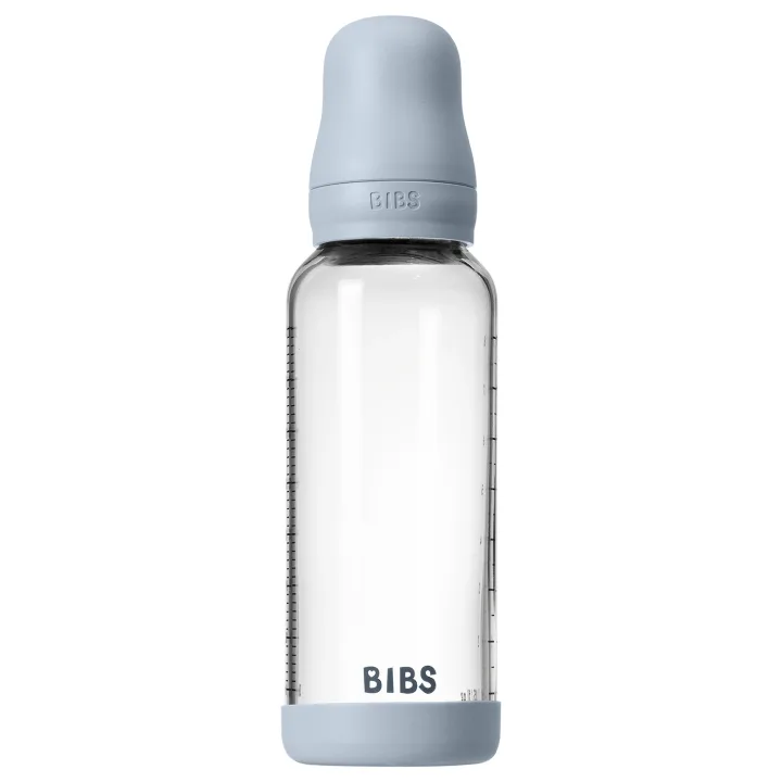 BIBS Glass Baby Bottle Round Latex Medium Flow 240 ml Baby Blue Bibs
