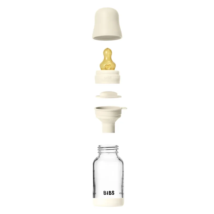 BIBS Glass Baby Bottle Round Latex Slow Flow 120 ml Ivory Bibs