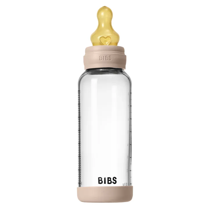 BIBS Glass Baby Bottle Round Latex Medium Flow 240 ml Blush Bibs