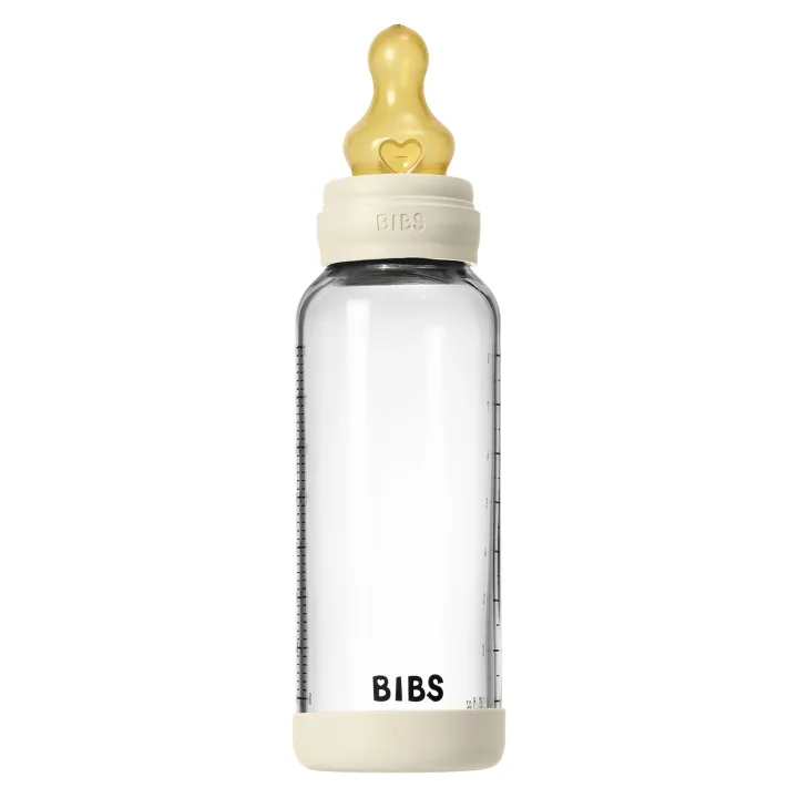 BIBS Glass Baby Bottle Round Latex Medium Flow 240 ml Ivory Bibs