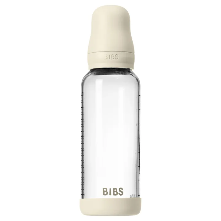 BIBS Glass Baby Bottle Round Latex Medium Flow 240 ml Ivory Bibs
