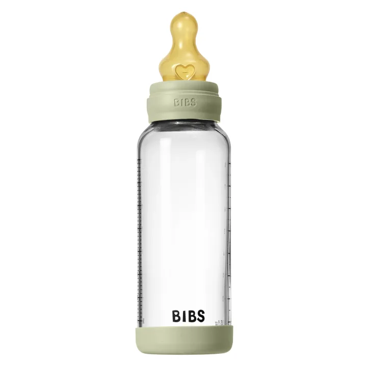 BIBS Glass Baby Bottle Round Latex Medium Flow 240 ml Sage Bibs