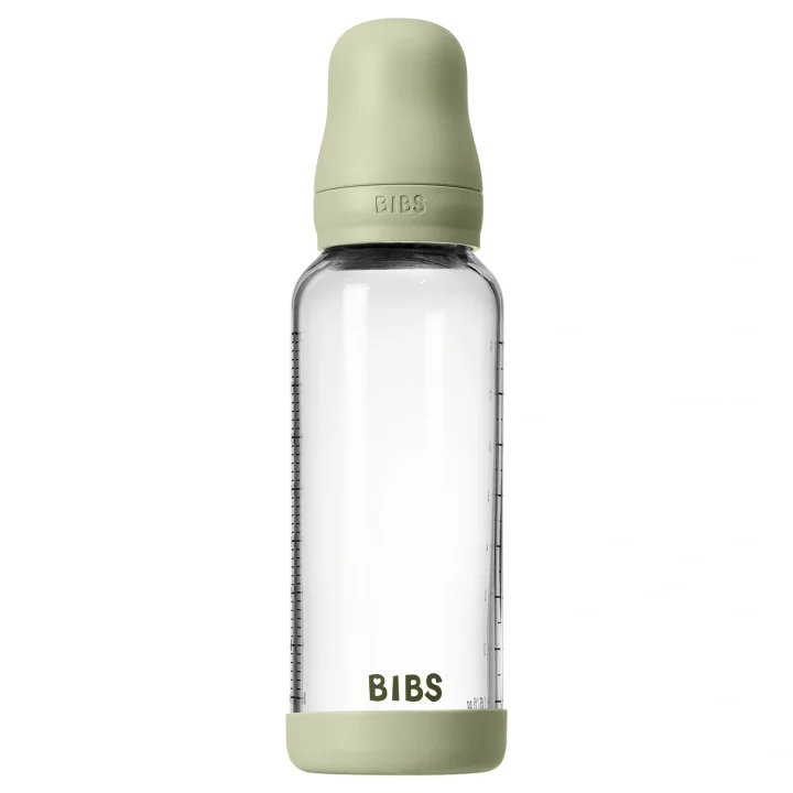 BIBS Glass Baby Bottle Round Latex Medium Flow 240 ml Sage Bibs