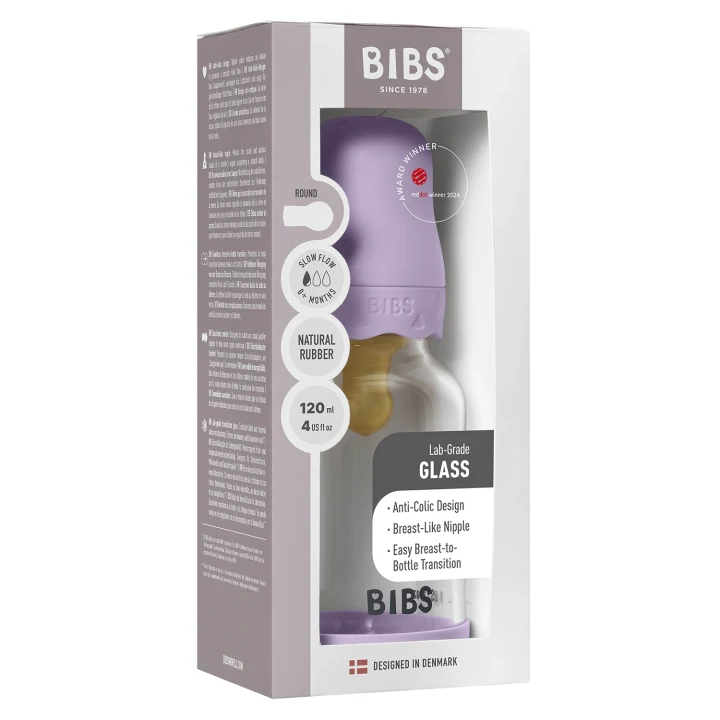 BIBS Glass Boheme Baby Bottle Latex SlowFlow Violet Sky 120 ml Bibs