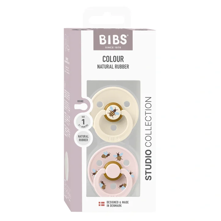 BIBS Napp Studio Colour Bumblebee Latex Ivory Mix 2-pack Size 1 Bibs