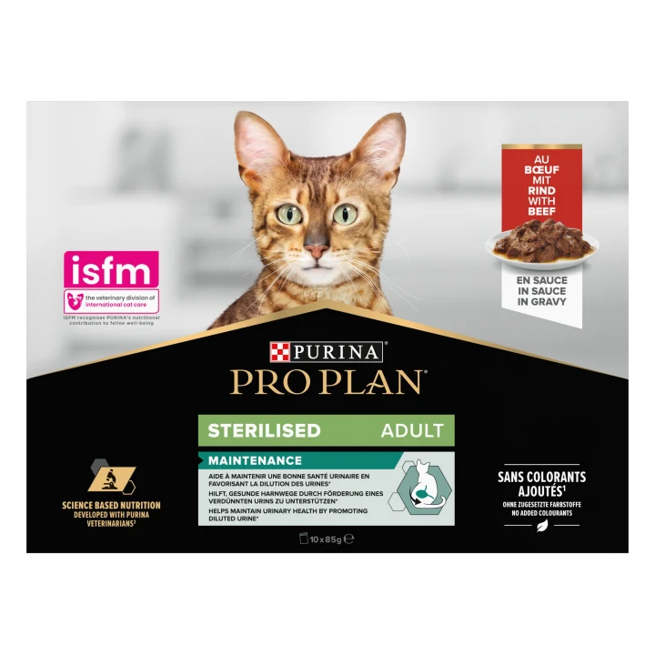 PURINA PRO PLAN Adult Sterilised Maintenance Beef Våtfoder Katt 10x85g Purina Pro Plan