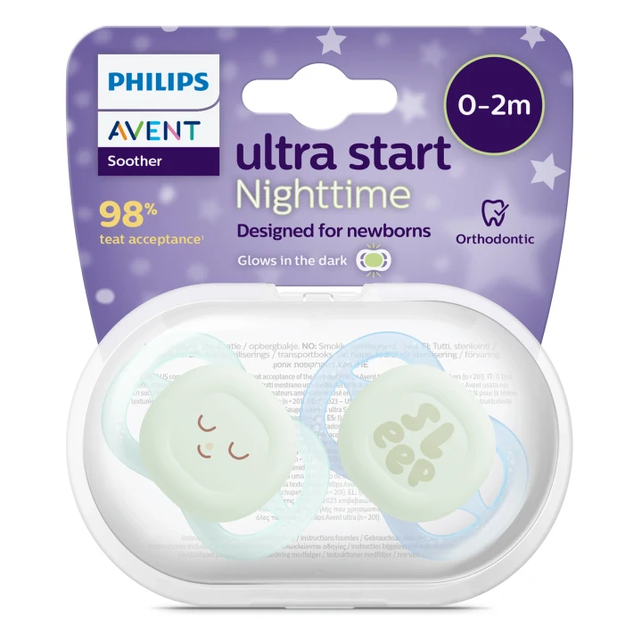 Philips Avent Ultra Start Nighttime Napp 2-pack Blå/Turkos Philips Avent