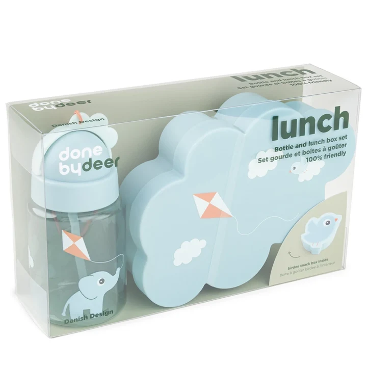 Done by Deer Lunch & Snack Box w/straw Bottle Playground Blue Done by Deer