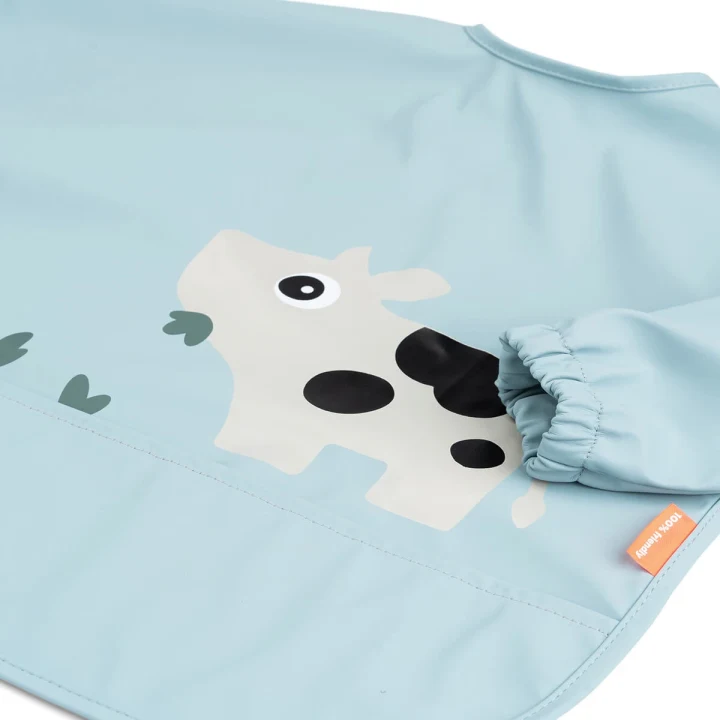 Done by Deer Sleeved Pocket Bib Tiny Farm Blue Done by Deer
