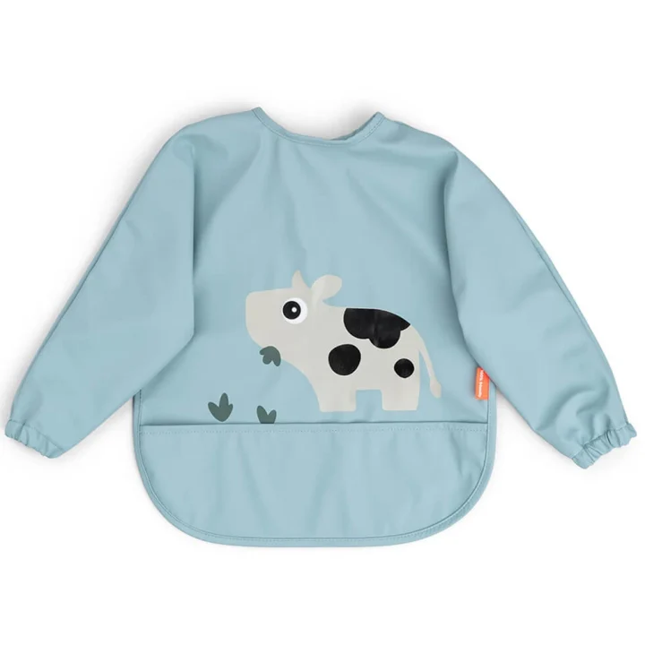 Done by Deer Sleeved Pocket Bib Tiny Farm Blue Done by Deer