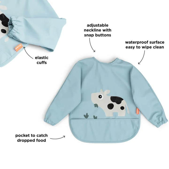 Done by Deer Sleeved Pocket Bib Tiny Farm Blue Done by Deer
