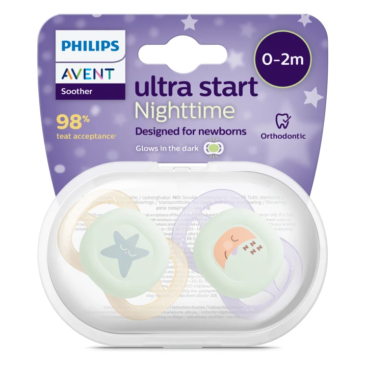 Philips Avent Ultra Start Nighttime Napp 2-pack Lila/Orange Philips Avent