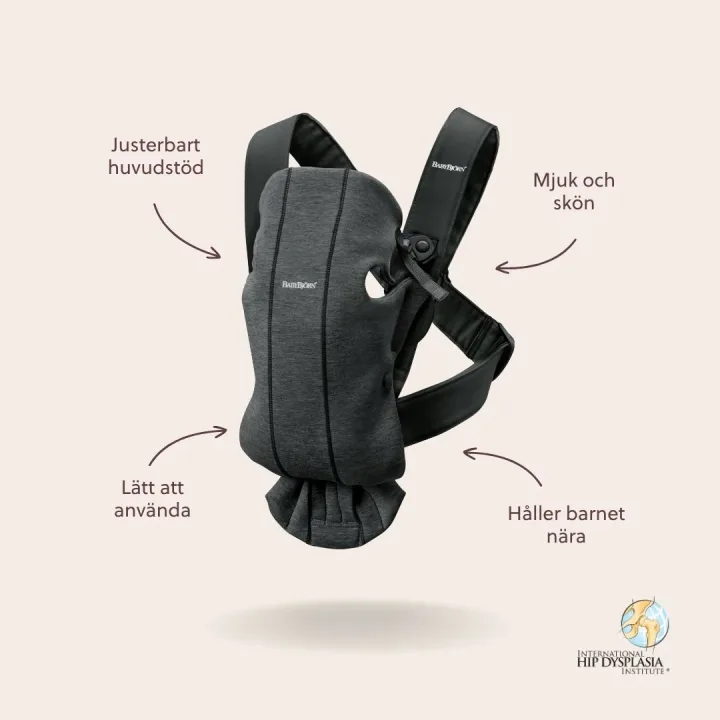 BabyBjörn Bärsele Mini Ljusgrå 3D Jersey Svartgrå Babybjörn