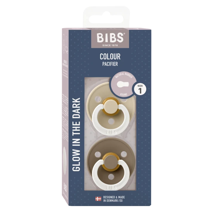 BIBS Pacifier Colour Latex Vanilla Glow/Dark Oak Glow 2-pack Size 1 Bibs