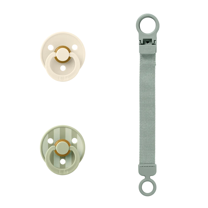 BIBS Colour Pacifier & Loop Clip Gift Set Latex Size 1 Sage Bibs