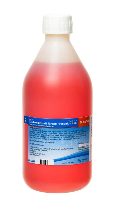 Klorhexidinsprit Färgad Fresenius Kabi Kutan Lösning 5 mg/ml 1000 ml Klorhexidinsprit