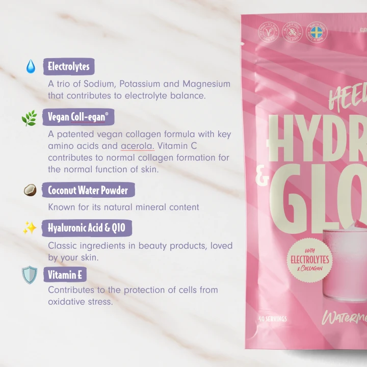 Heey! Hydrate & Glow Elektrolyter Vattenmelon 240 g Heey!
