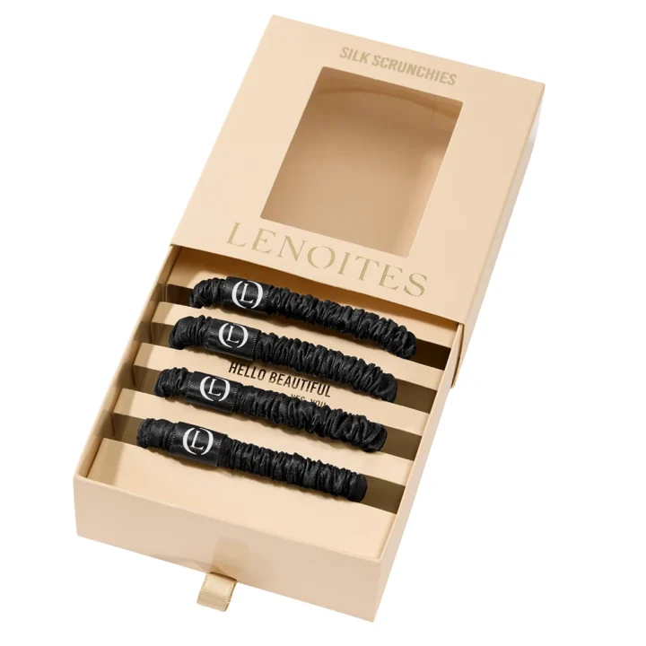 Lenoites Mulberry Silk Skinny Scrunchies Black Lenoites