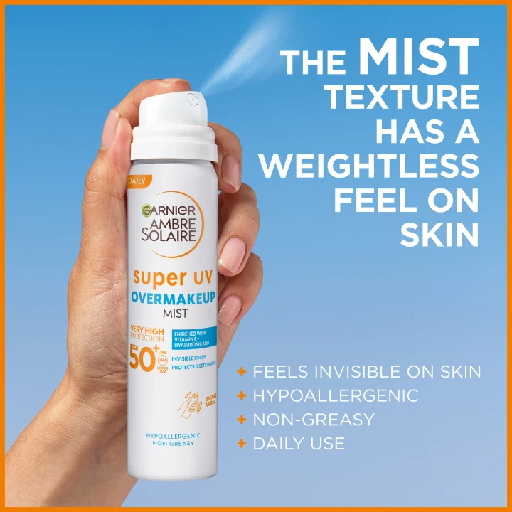 Garnier Ambre Solaire Super UV Over Makeup Mist With Hyaluronic Acid SPF 50, 75 ml Garnier