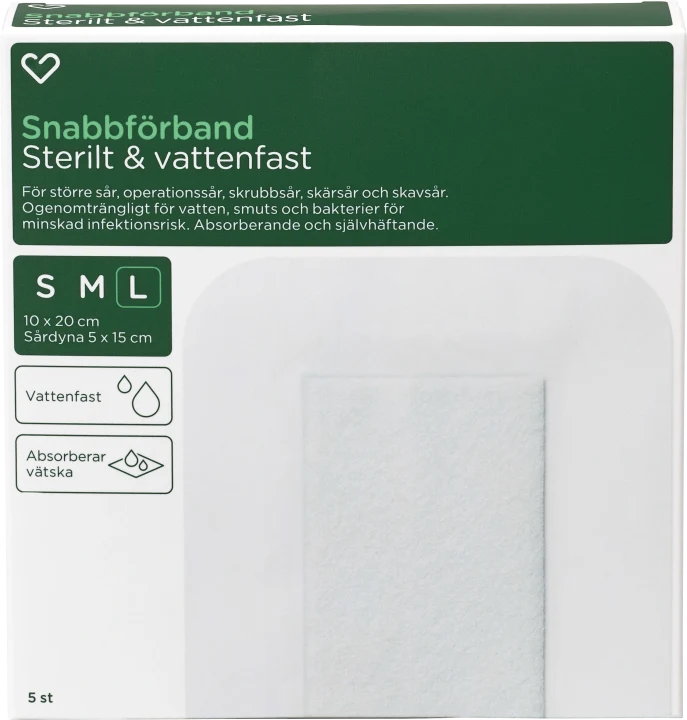 Hjärtats Snabbförband Sterilt Vattenfast 10cm x 20cm 5st Hjärtats