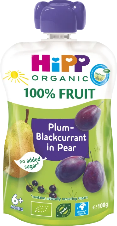 HiPP Klämmis päron, plommon & svarta vinbär 6 mån 100 g HIPP