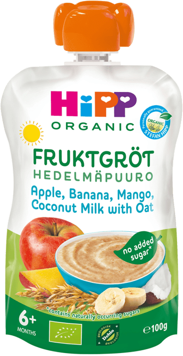 HiPP Fruktgröt, Apple, banana, mango, coconut milk with oat 6 mån 100 g HIPP