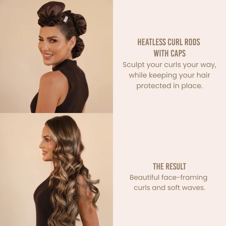 Lenoites Heatless Curling Rods with Caps 3-Pack Set Brown Lenoites