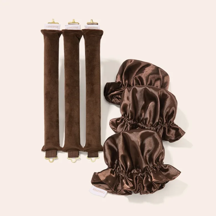 Lenoites Heatless Curling Rods with Caps 3-Pack Set Brown Lenoites