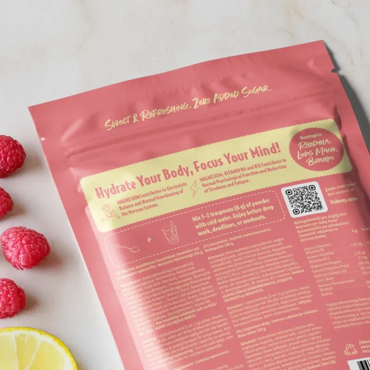 Heey! Hydrate & Focus Elektrolyter Hallonlemonad 240 g Heey!