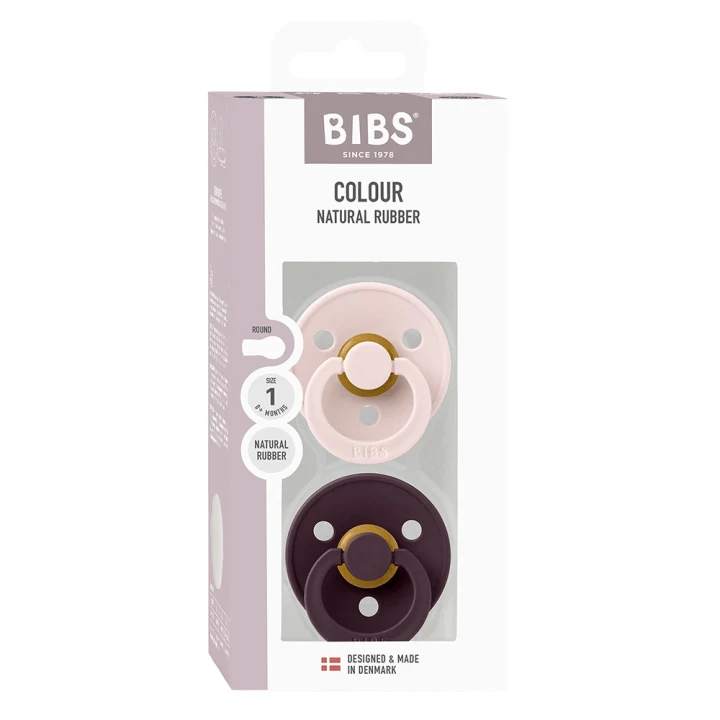 BIBS Pacifier Colour Latex Petal/Plum 2 pack Size 1 Bibs