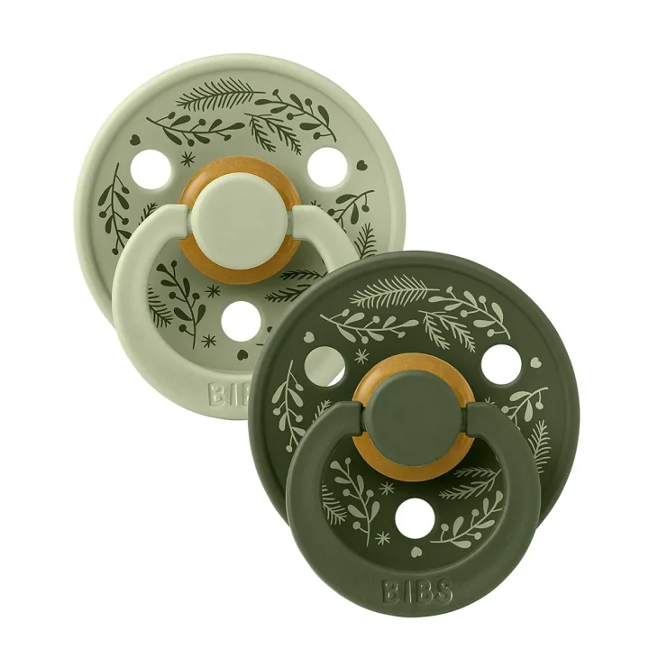BIBS Pacifier Colour Holiday Leaf Latex Sage/Hunter Green 2 pack Size 2 Bibs