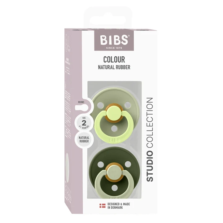 BIBS Pacifier Studio Colour Fusion Latex Sage Hunter Green Mix 2 pack Size 2 Bibs