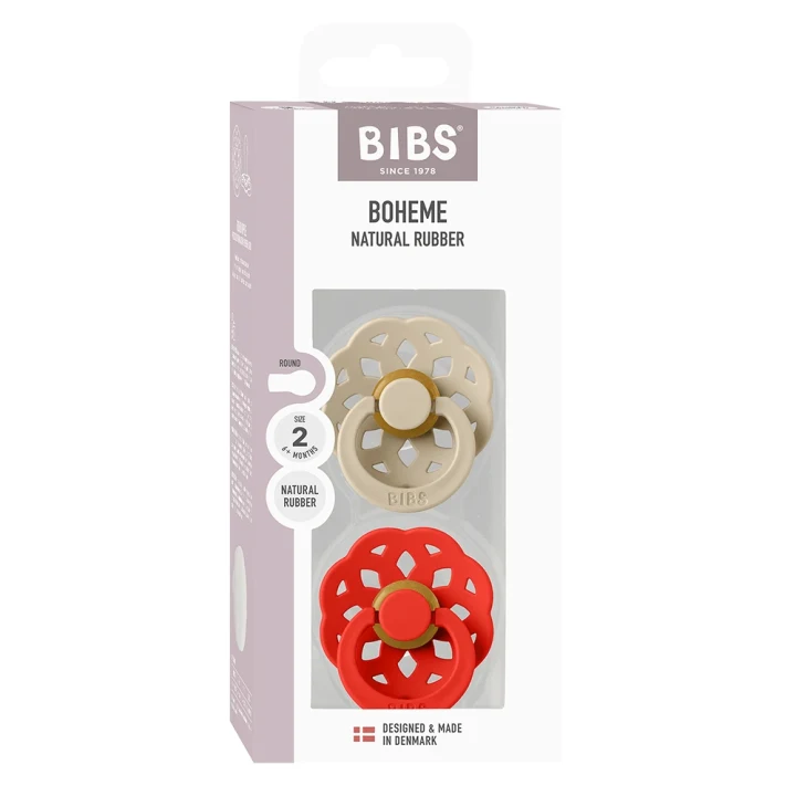 BIBS Pacifier Boheme Latex Vanilla/Candy Apple 2 pack Size 2 Bibs