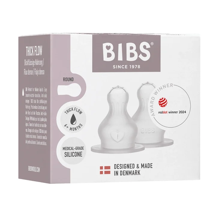 BIBS Baby Bottle Nipple Round Silicone Thick Flow 2 pack Bibs
