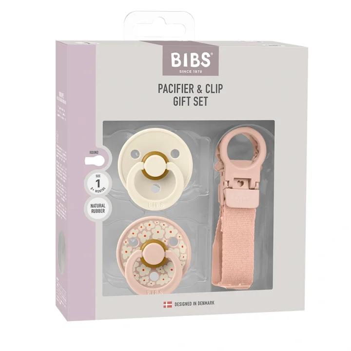 BIBS Colour Pacifier & Loop Clip Gift Set Latex Size 1 Blush Bibs