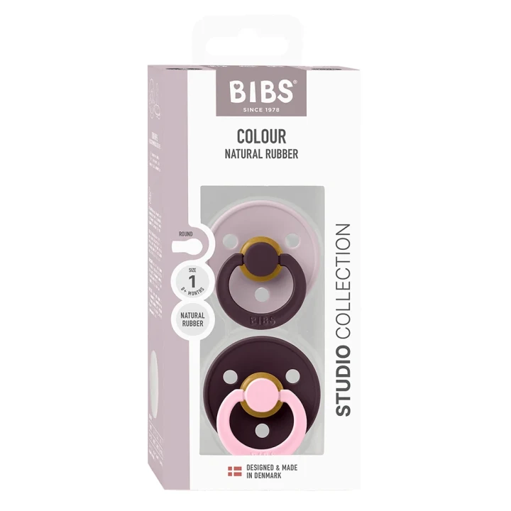 BIBS Pacifier Studio Colour Fusion Latex Dusky Lilac Plum Mix 2 pack Size 1 Bibs