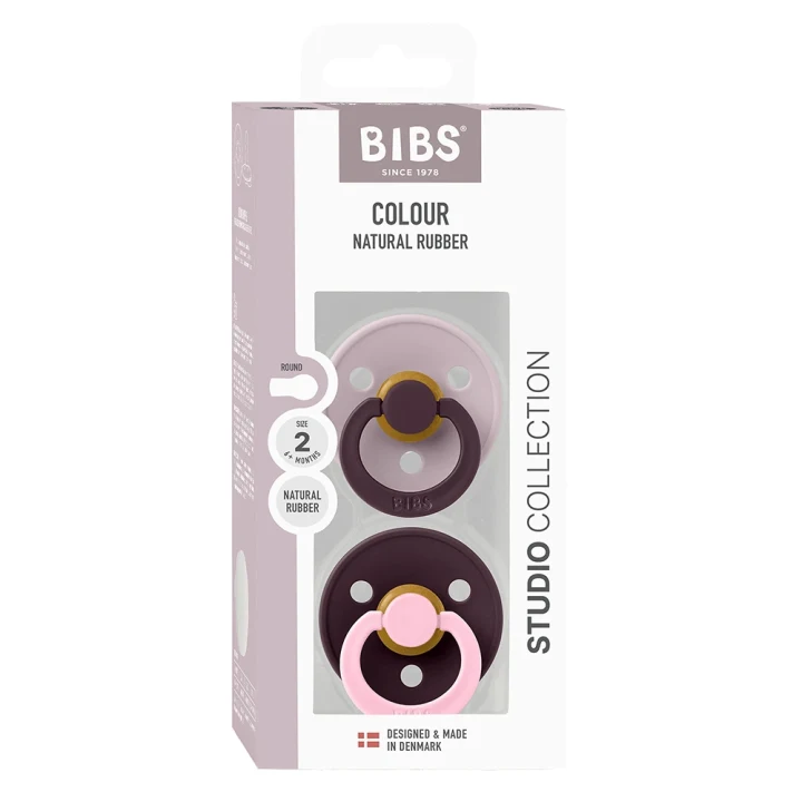 BIBS Pacifier Studio Colour Fusion Latex Dusky Lilac Plum Mix 2 pack Size 2 Bibs
