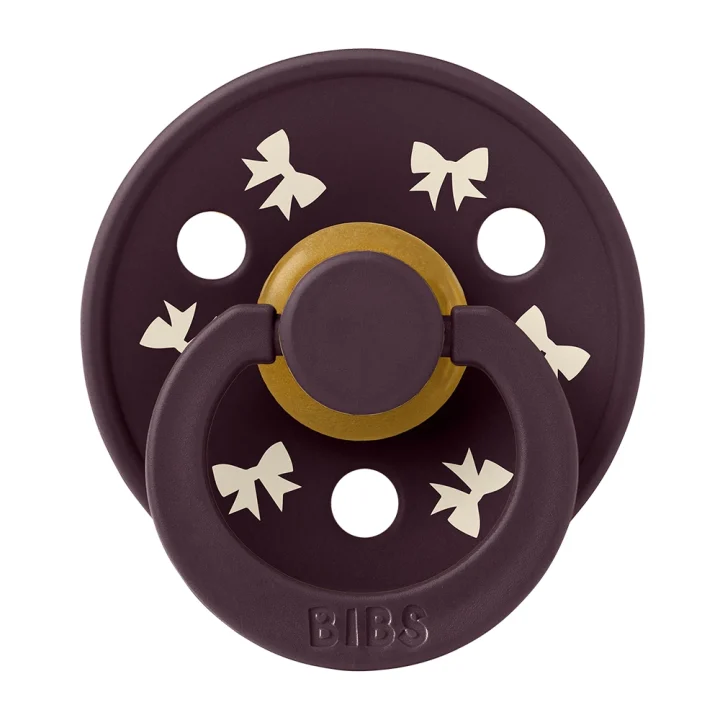 BIBS Pacifier Colour Holiday Bow Latex Ivory/Plum 2 pack Size 1 Bibs