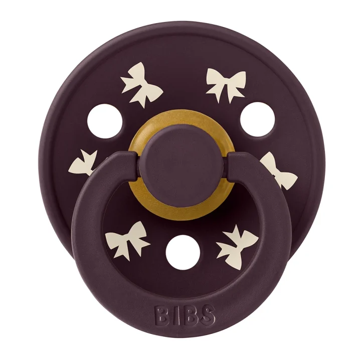 BIBS Pacifier Colour Holiday Bow Latex Ivory/Plum 2 pack Size 2 Bibs