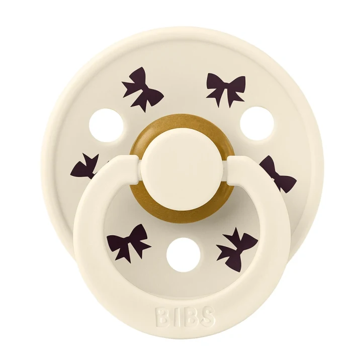 BIBS Pacifier Colour Holiday Bow Latex Ivory/Plum 2 pack Size 2 Bibs