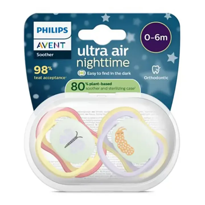 Philips Avent Ultra Air Napp Natt 0-6 mån 2-pack Gul/Lila Philips Avent