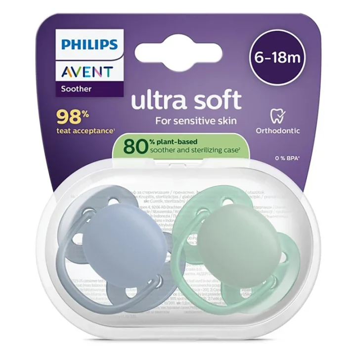 Philips Avent Ultra Soft Napp 6-18 mån 2-pack  Grön/Blå Philips Avent