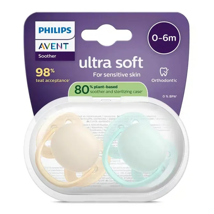 Philips Avent Ultra Soft Napp 0-6 mån 2-pack  Gul/Grön Philips Avent