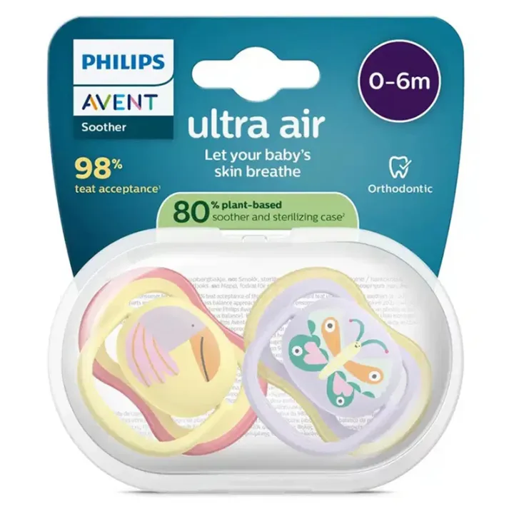 Philips Avent Ultra Air Napp 0-6 mån 2-pack  Lila/Gul Philips Avent